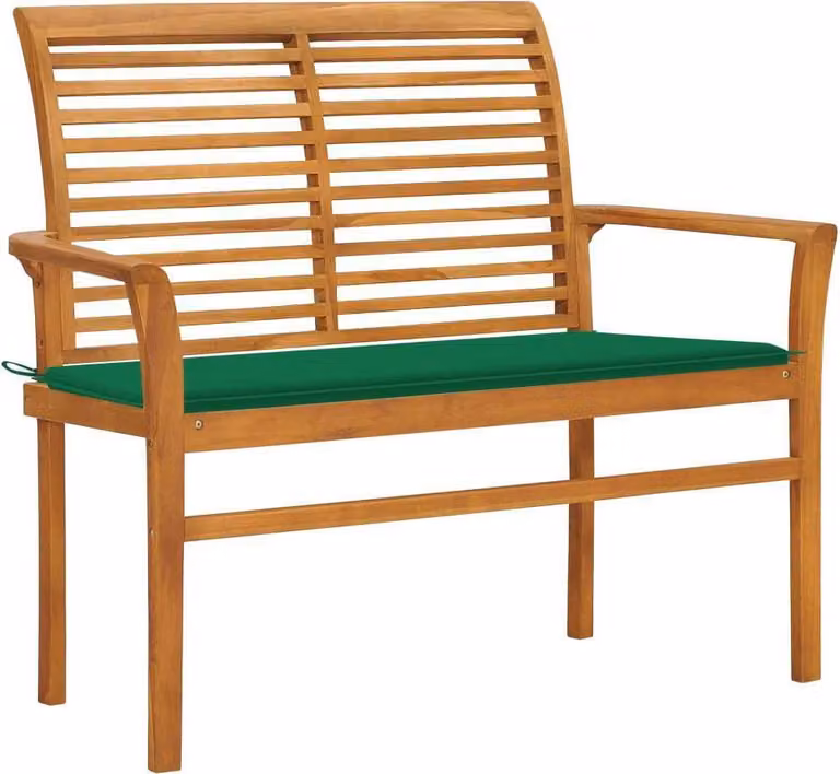 The Living Store Panca da giardino con cuscino verde 112 cm in teak massiccio