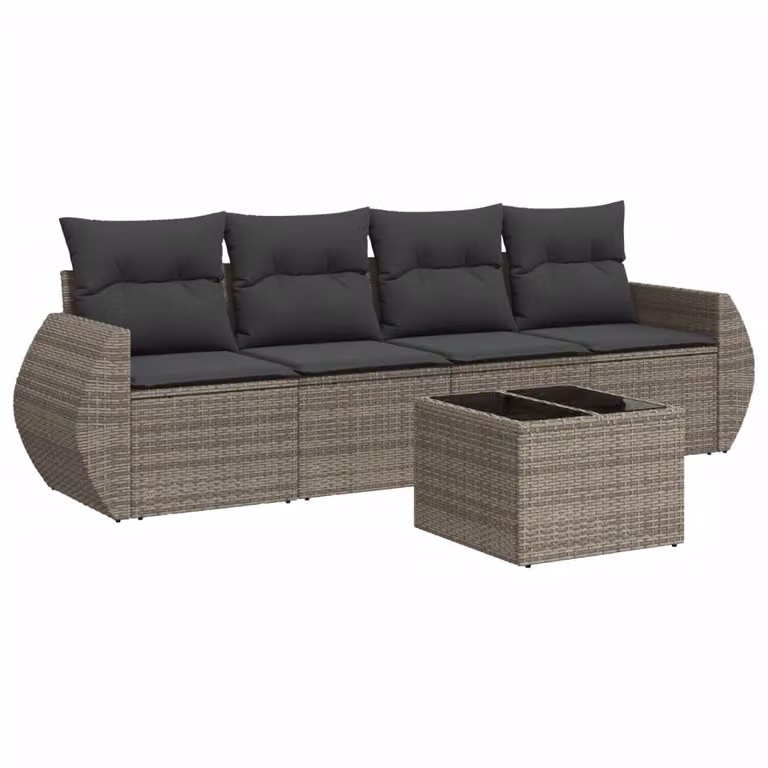 Set Divano da Giardino 5 pz con Cuscini Grigio in Polyrattan