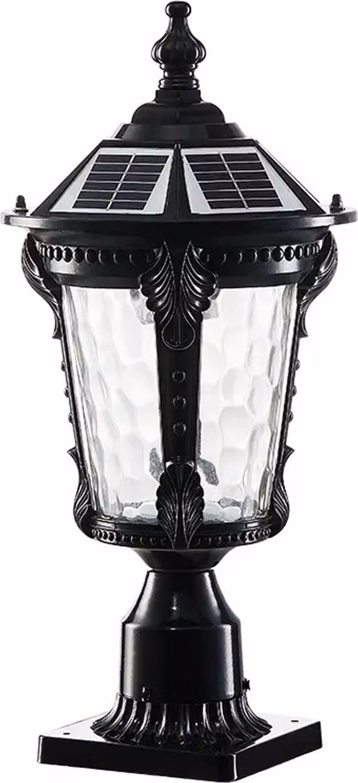 Luce solare da piedistallo nero alluminio vetro luce esterna senza fili con telecomando luce da giardino
