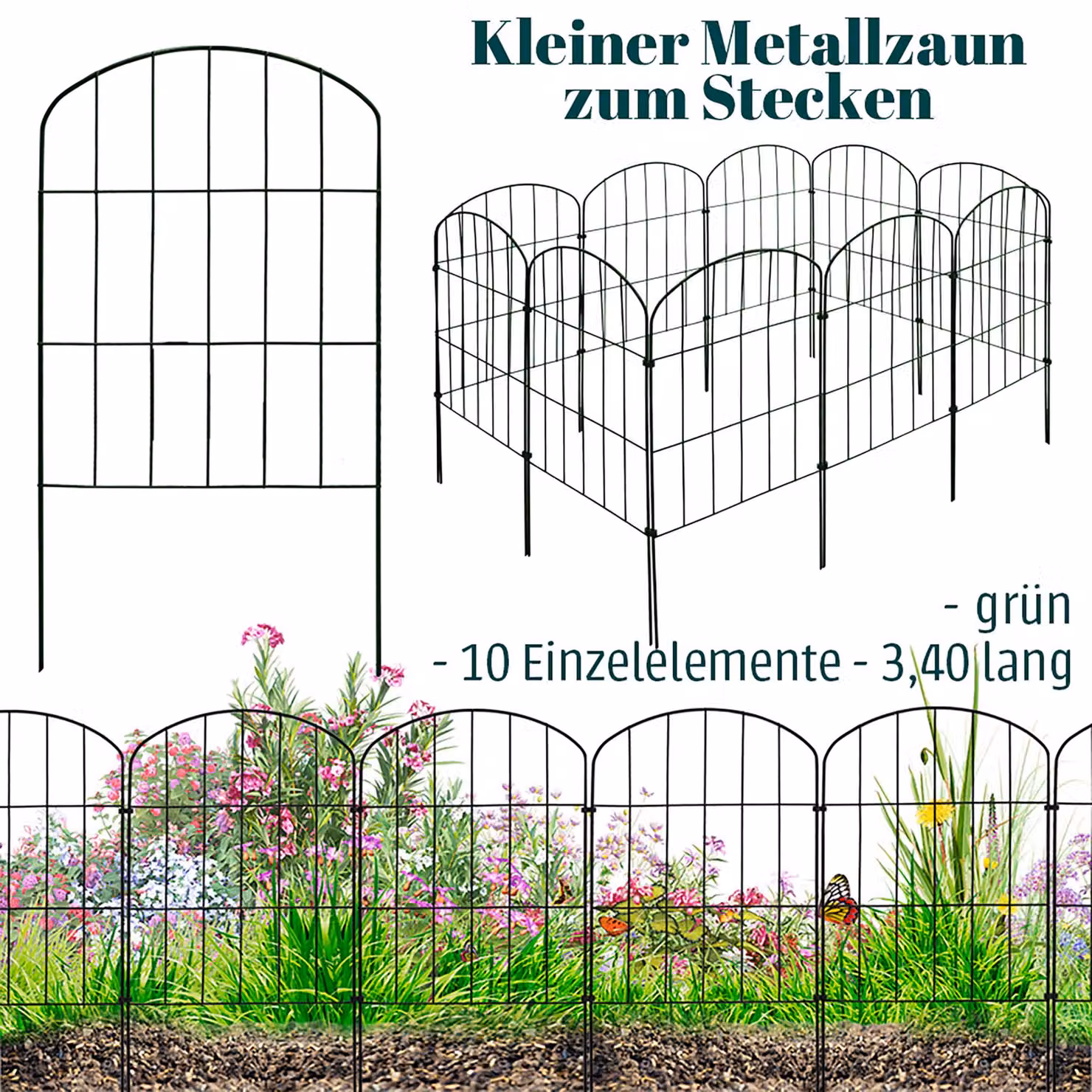 Recinzione da giardino a innesto 10 elementi di recinzione per cani in metallo 43 cm Recinzione a rete nero V2Aox