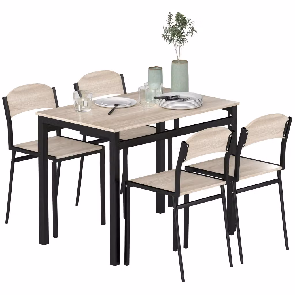 Set tavolo da pranzo allungabile Minimal con 4 sedie nero moderno in MDF e metallo