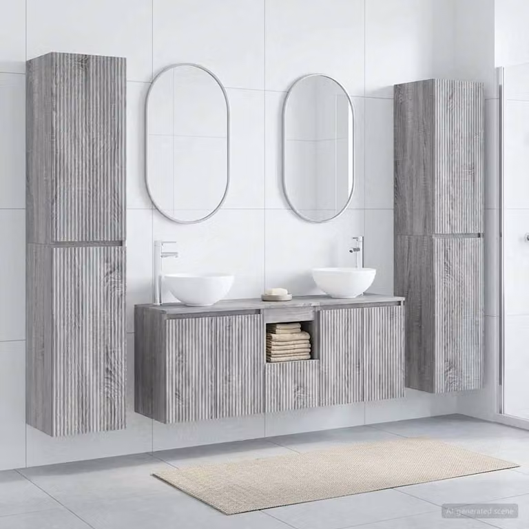 Set di mobili per il bagno moderno vidaXL in 5 pezzi colore grigio con mobile sottolavabo e pensile