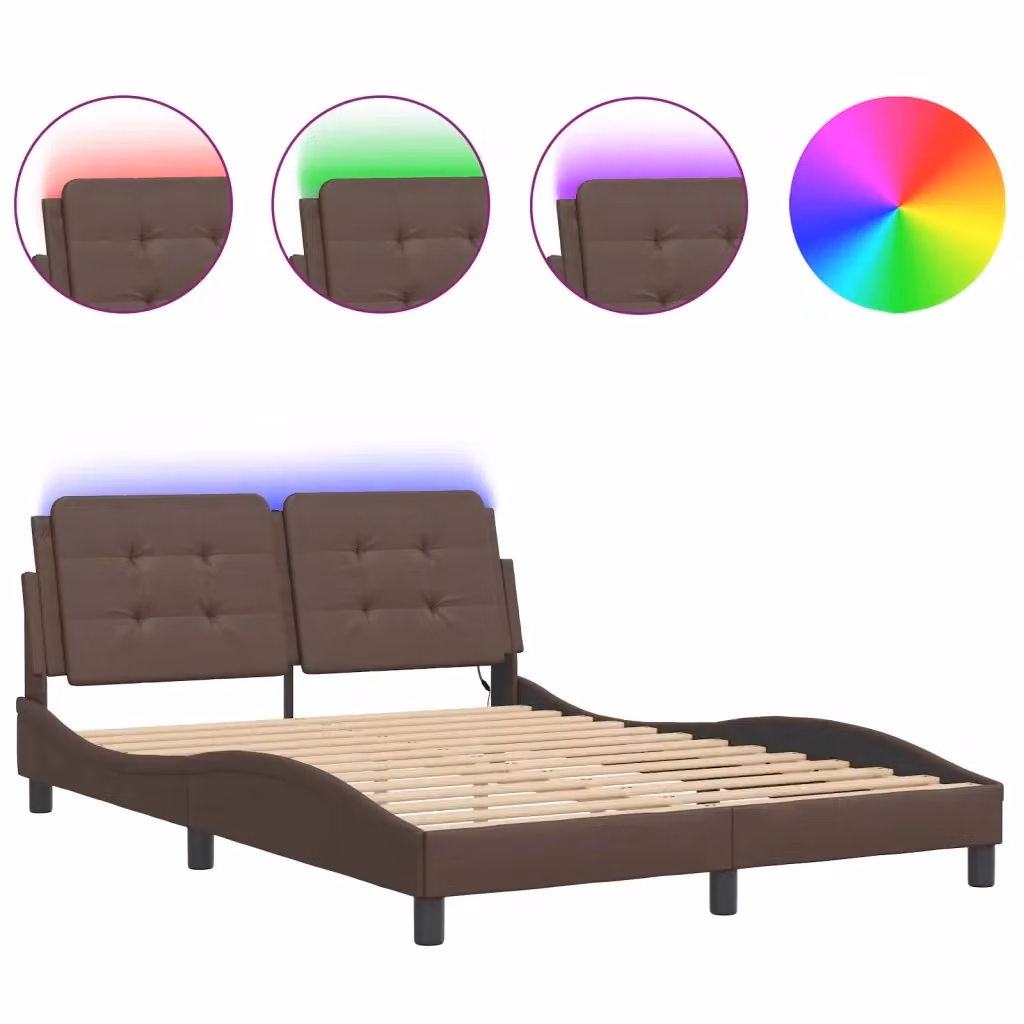 vidaXL Giroletto Zadar Marrone con LED e porta USB senza materasso L/P/H: 200 x 120 x 74,5 cm – 2