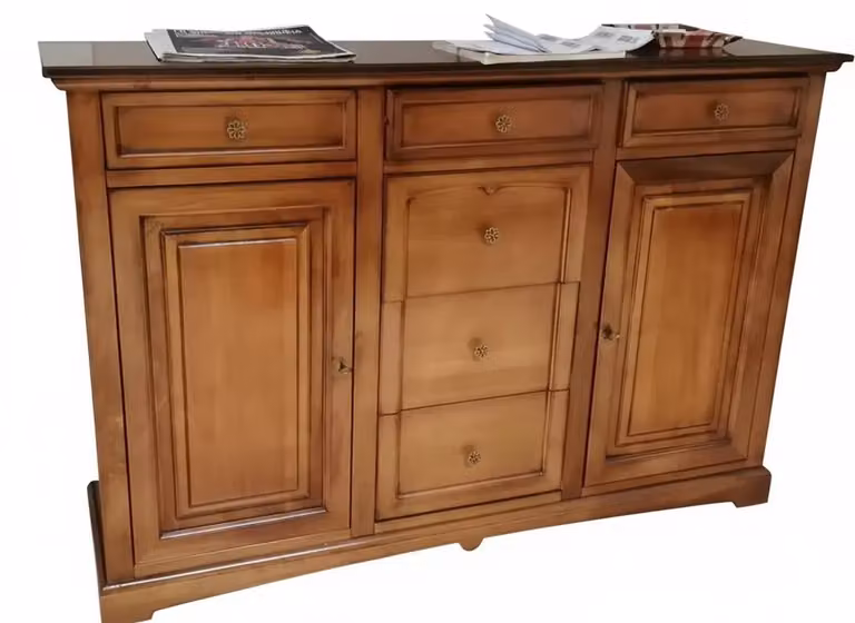 Credenza madia in legno di pino con 2 porte e 6 cassetti Mobili 2G L/P/H: 170 x 46 x 116 cm