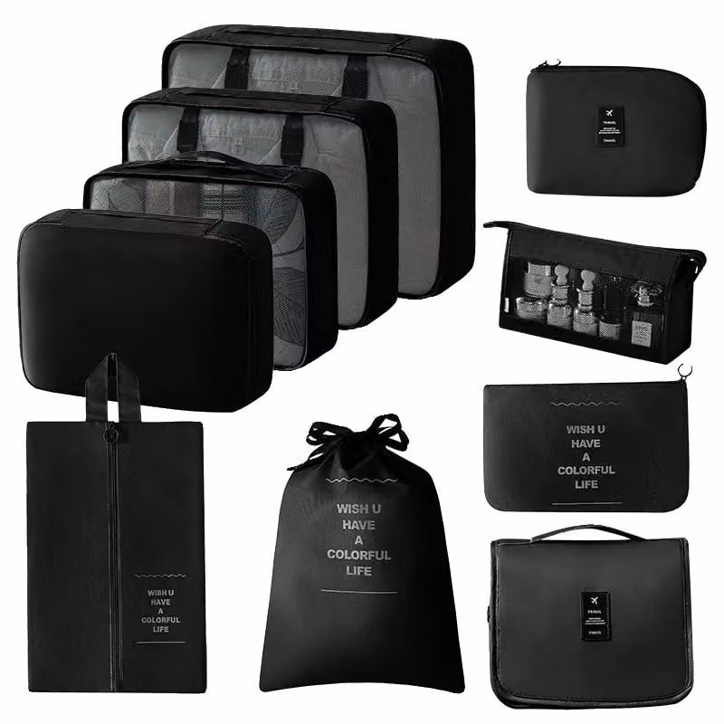 Sacchetti per l'organizzazione dei bagagli, design pieghevole, utilizzo versatile, confezione da 10 pezzi, colore nero