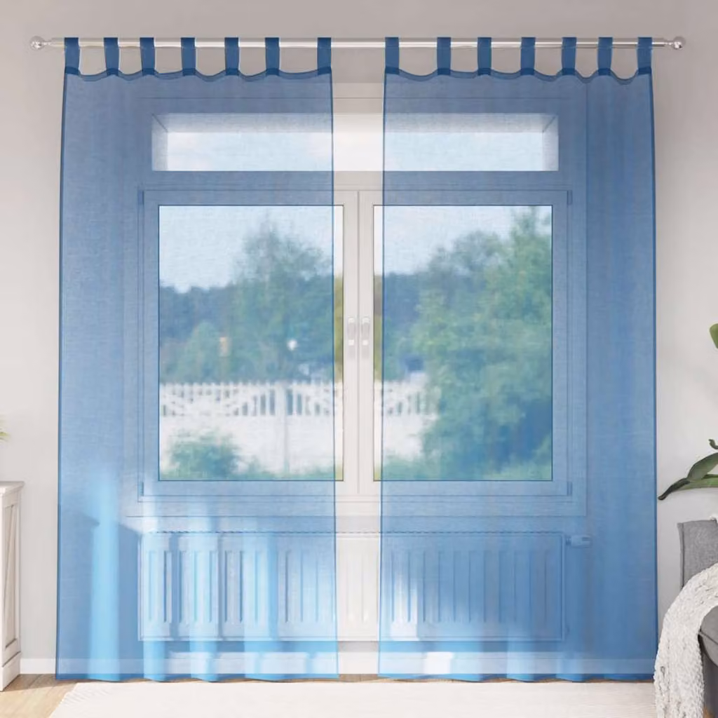 Set di 2 tende in voile semi-trasparenti vidaXL con passanti, colore blu, L: 140 cm, H: 225 cm