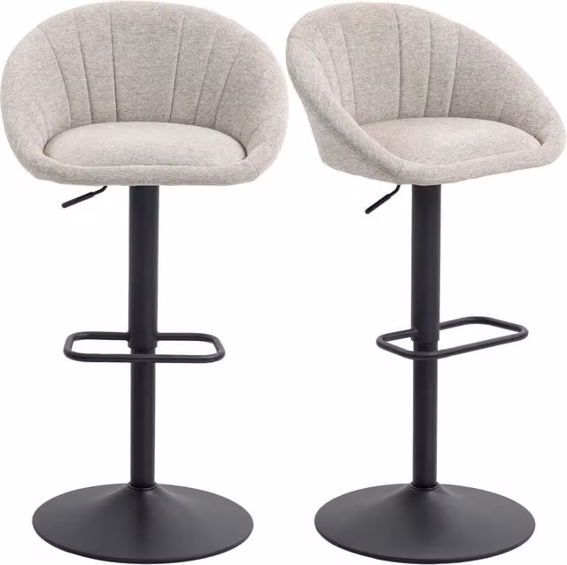 Set di 2 Sgabelli da Bar Minimal in Tessuto Beige con Struttura in Metallo e Altezza Regolabile