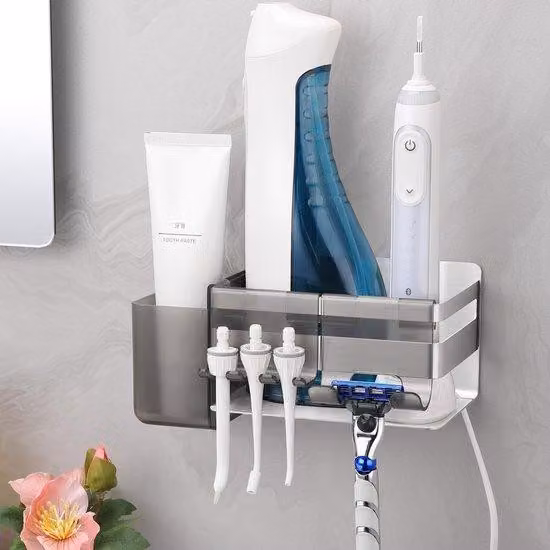 Portaspazzolini elettrici con 3 ganci, acciaio inossidabile, da bagno, senza forature, argento