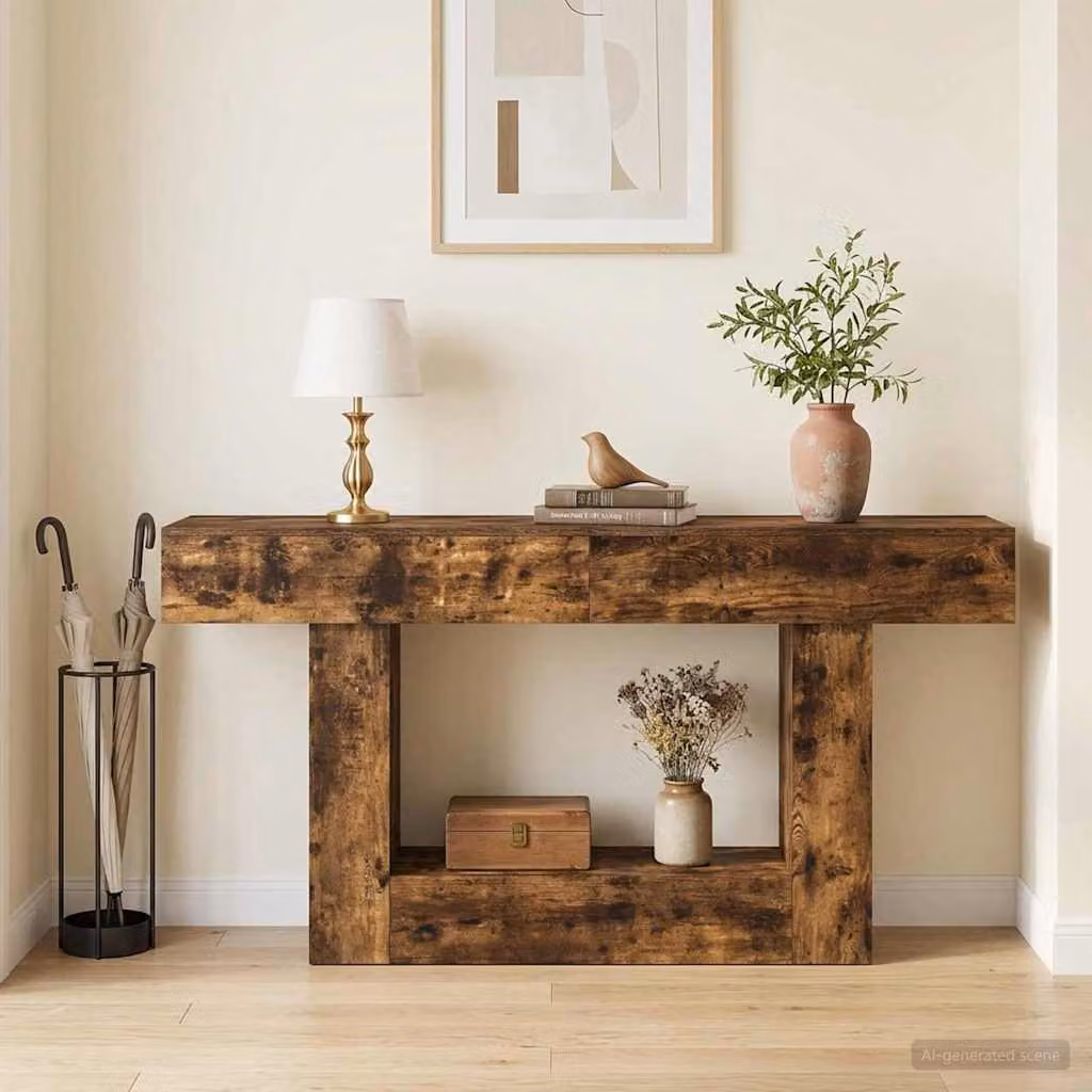 Consolle moderna vidaXL in legno color quercia affumicata L: 160 cm, P: 30 cm, H: 74 cm