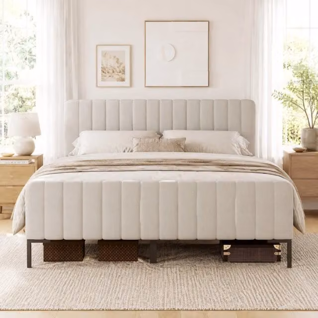 Letto Imbottito REDOM Grigio-Beige con Testiera Regolabile L/P/H: 180 x 200 x 103 cm