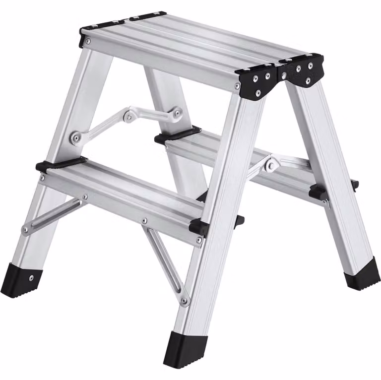 tectake® Scala a pioli in alluminio, bilaterale, con 2 gradini, pieghevole, capacità di carico 150 kg