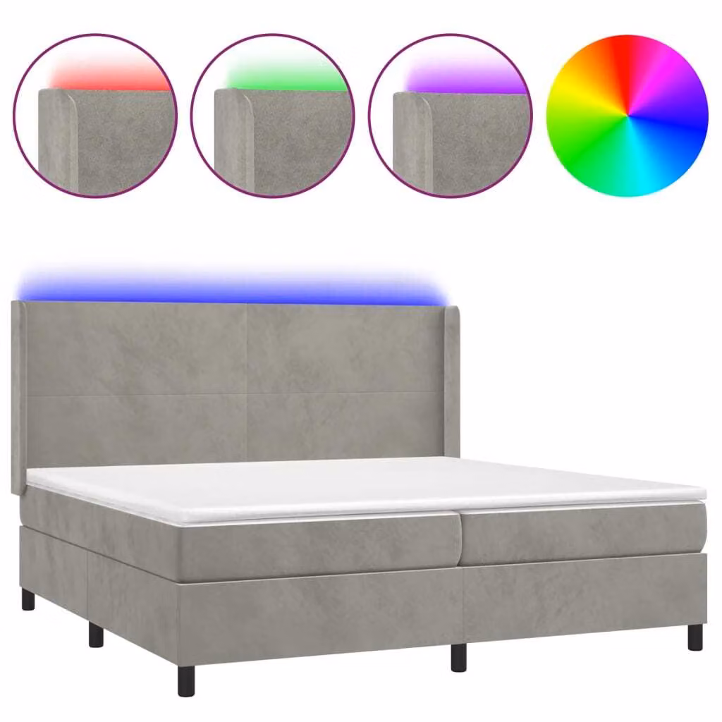 Letto a Molle Materasso e LED Grigio Chiaro 200x200 cm Velluto