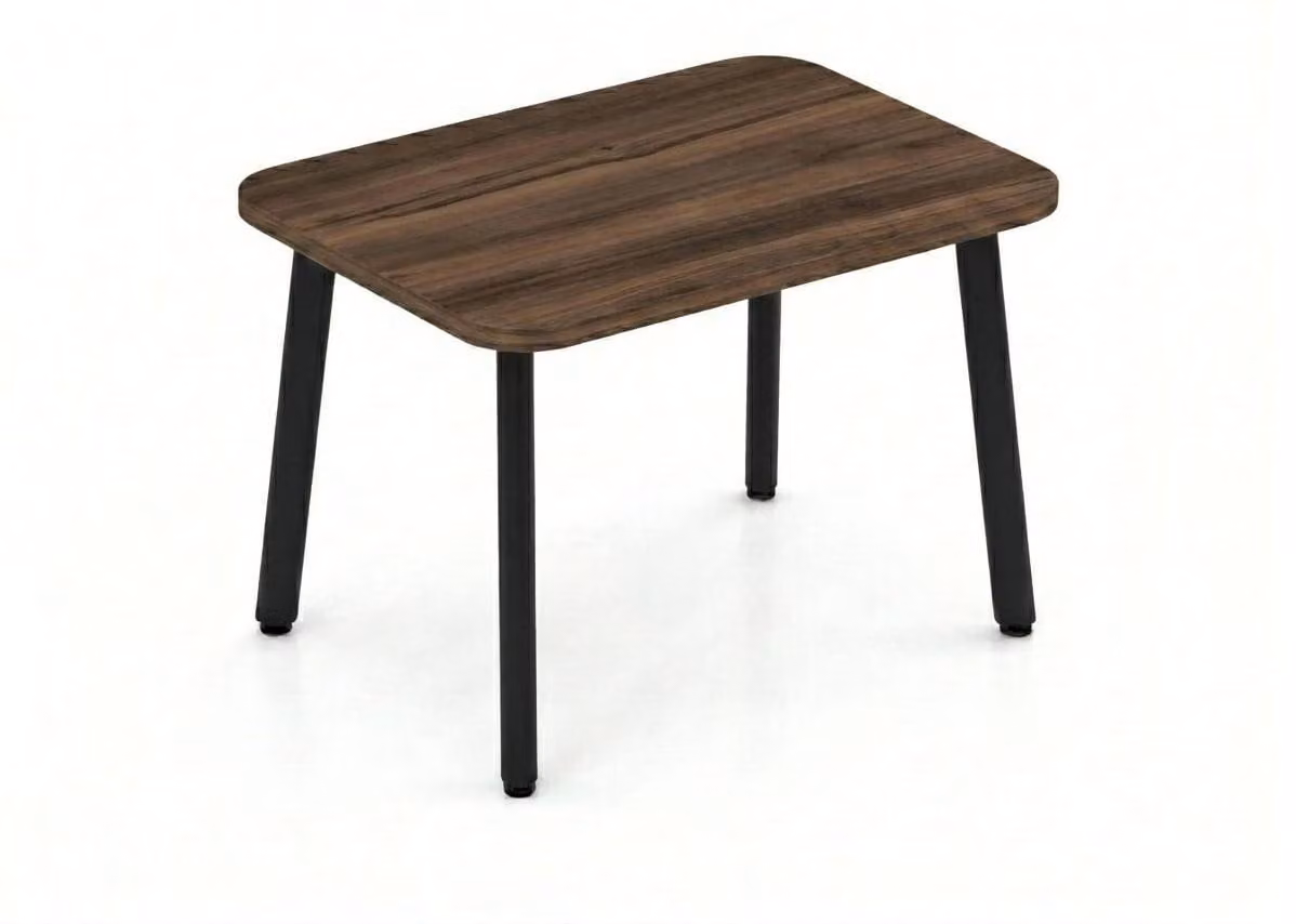 Tavolino moderno, color marrone, in legno e metallo, per il soggiorno. Tavolino ausiliario