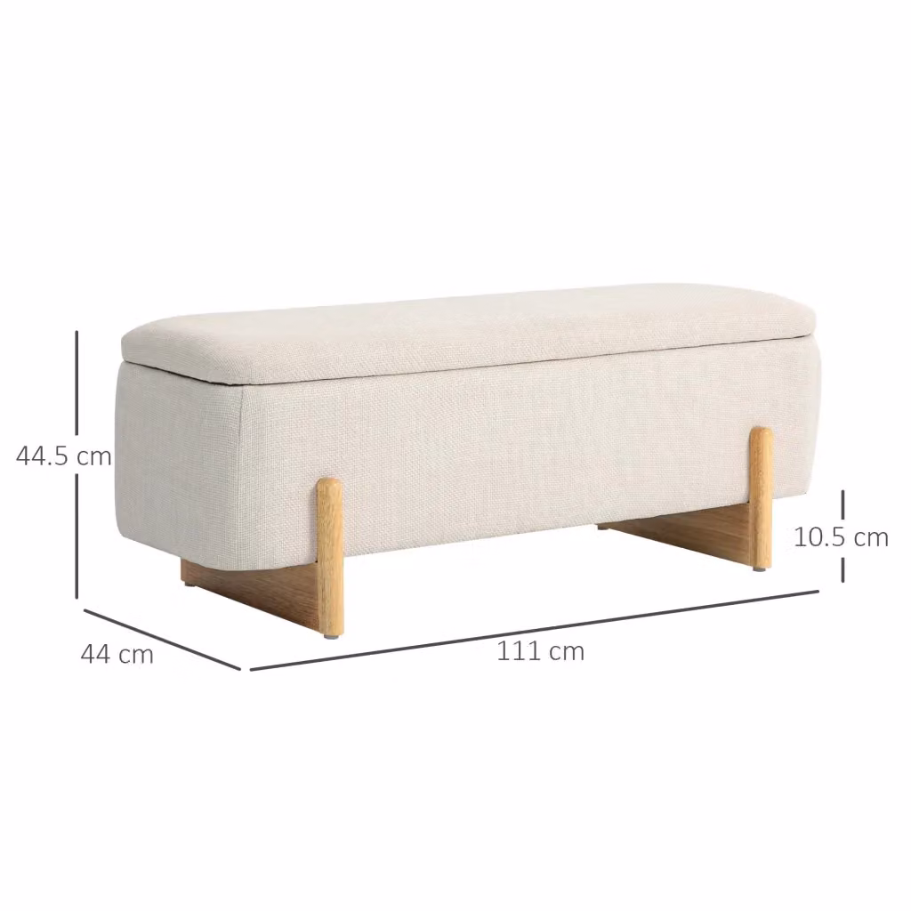 Panca contenitore imbottita WISHDOR in tessuto beige con gambe in legno di faggio, L: 150 cm, P: 44 cm, H: 44,5 cm – 2