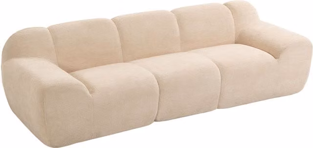 Divano 3 posti HOMCOM in ciniglia beige con seduta profonda e braccioli larghi, Larghezza: 233 cm