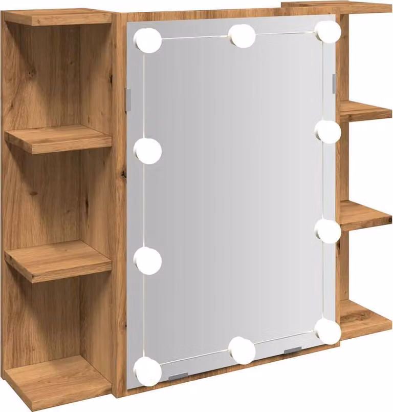 Mobile a Specchio con LED Rovere Artigianale 70x16,5x60 cm