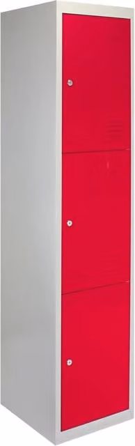 Armadietto in metallo MONSTER SHOP con 3 ante battenti per scuole e palestre, colore rosso e grigio, H: 180 cm, L: 45 cm, P: 38 cm
