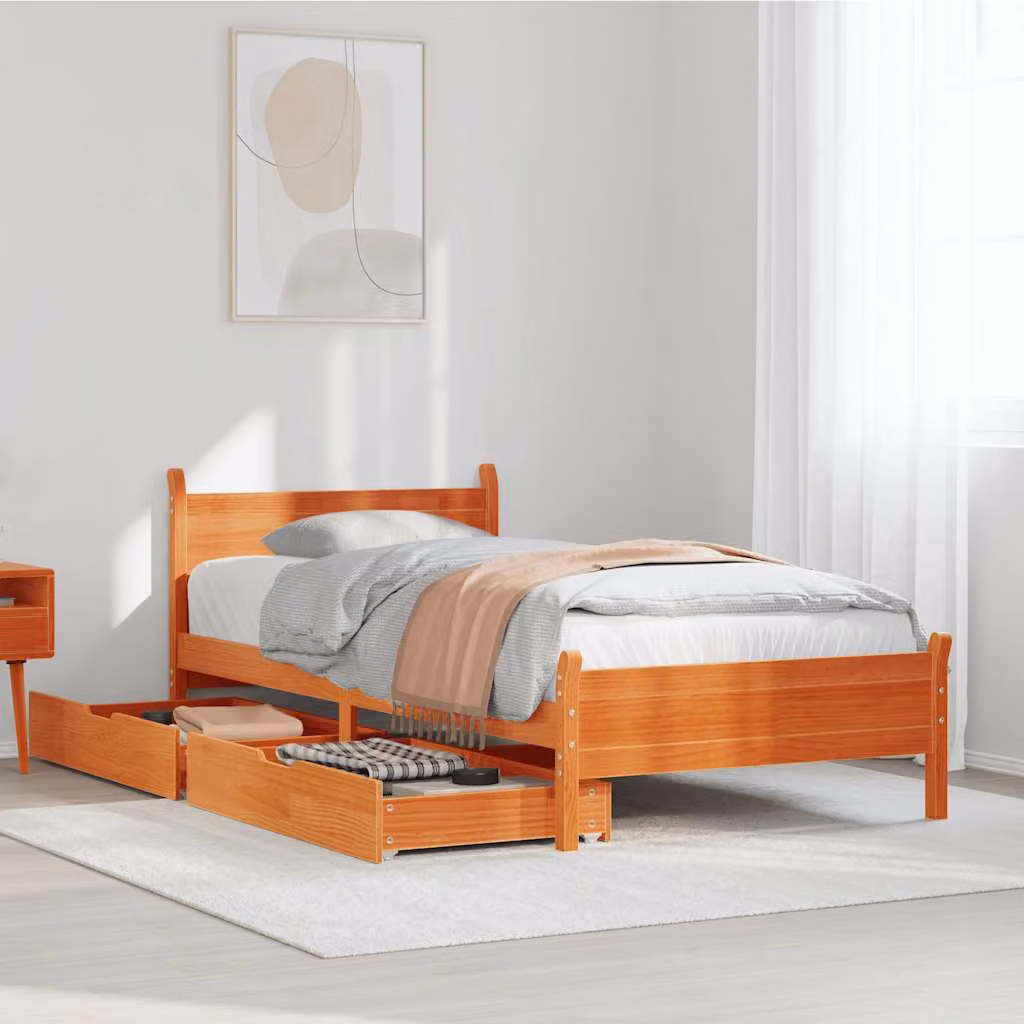 Letto in legno di pino vidaXL Marrone Cera con doghe piatte L/P: 100 x 200 cm – 1