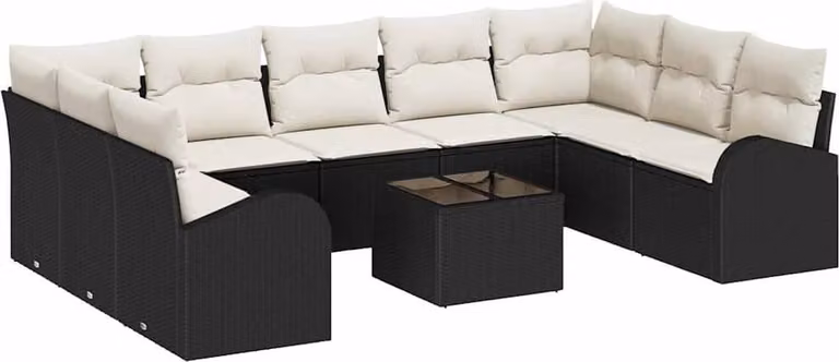 Set Divano da Giardino 10 pcs Nero e Bianco polyrattan