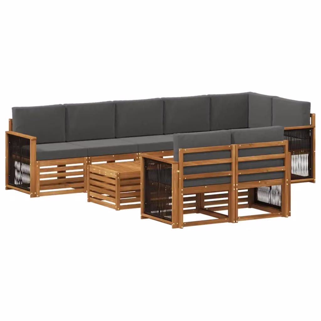 Set di divani da esterno a L vidaXL in legno di acacia con tavolo da caffè, colore marrone e antracite, composto da 8 pezzi con cuscini inclusi – 2