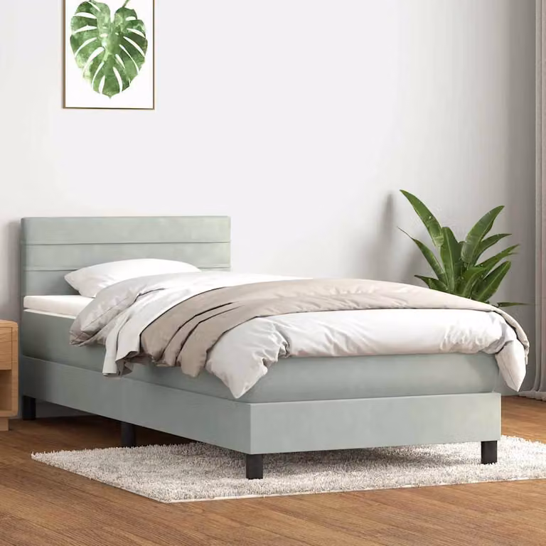 vidaXL Giroletto a Molle con Materasso in Velluto Grigio e Bianco L: 90 cm, H: 223 cm