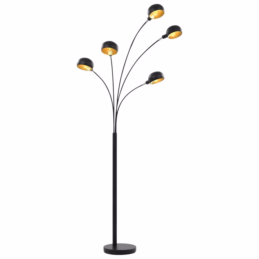 vidaXL Lampada da terra 200 cm 5 x E14 nero e oro