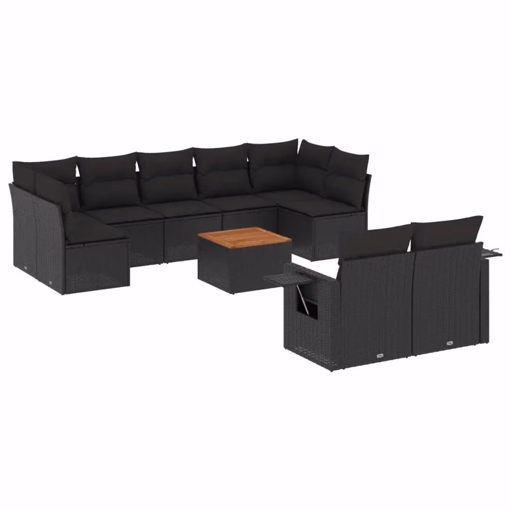 vidaXL Set Divani da Giardino a L in Polyrattan Nero con Cuscini e Tavolino da Esterno – 2