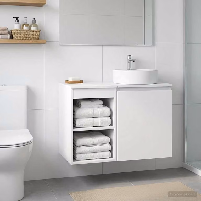 Armadio da bagno moderno vidaXL bianco con ripiani interni e ante a battente L/P/H: 30 x 44,5 x 50 cm