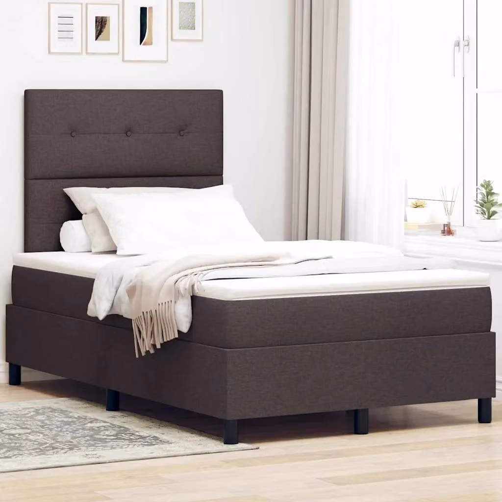 Letto a molle con testiera vidaXL in tessuto marrone con illuminazione sottostante e porta USB L/P/H: 120 x 200 x 123 cm