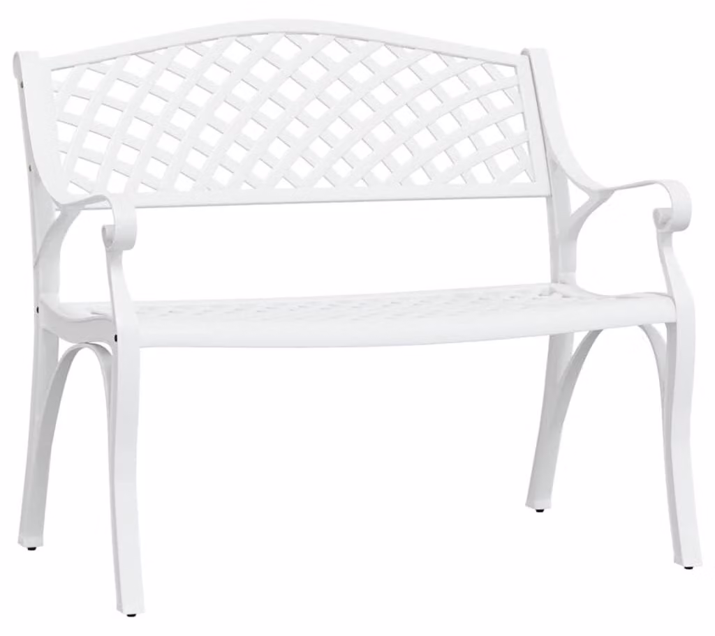 Panca da giardino romantica ed elegante - Larghezza 102 cm - Realizzata in alluminio e ghisa - Colore bianco