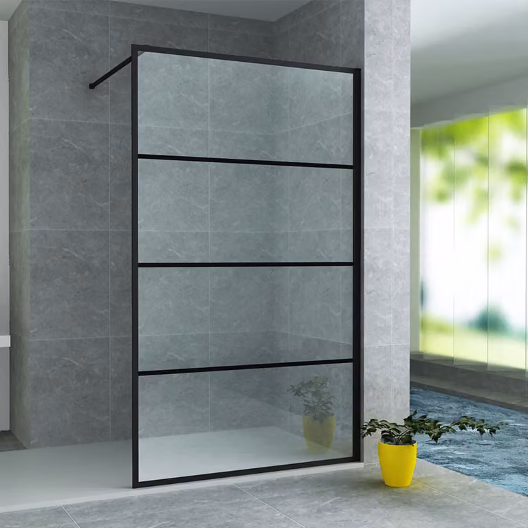 Pannello doccia Aloni, finitura nera opaca a strisce, dimensioni 120x200 cm, spessore 8 mm