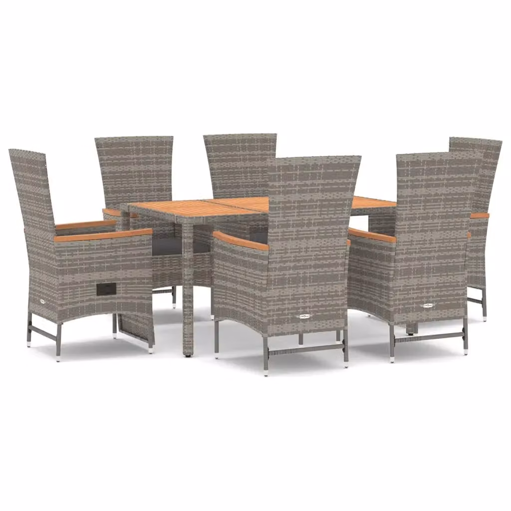 Set da pranzo da giardino moderno vidaXL in polyrattan e legno di acacia grigio, 7 pezzi – 2