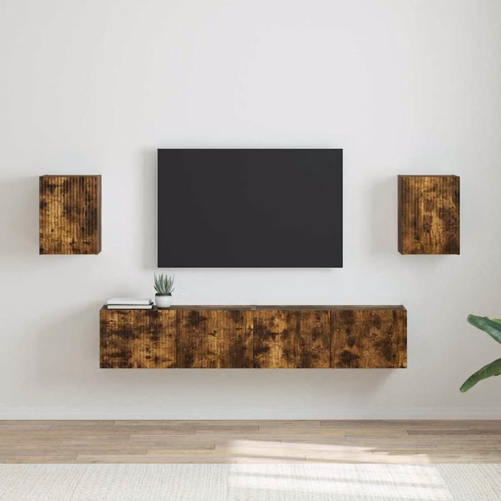 Set di 2 mobili TV da parete vidaXL in legno ingegnerizzato Rovere fumé marrone con design moderno