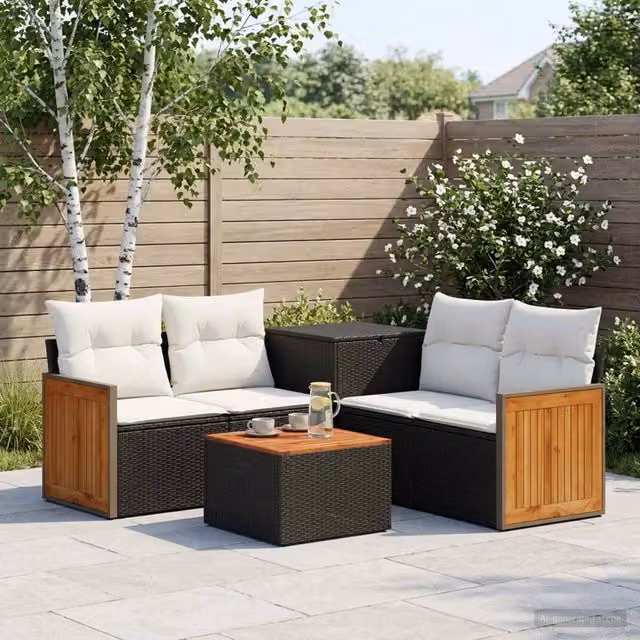 Set di divani 6 pz Nero e Bianco Crema 55 x 55 x 37 cm 3447710
