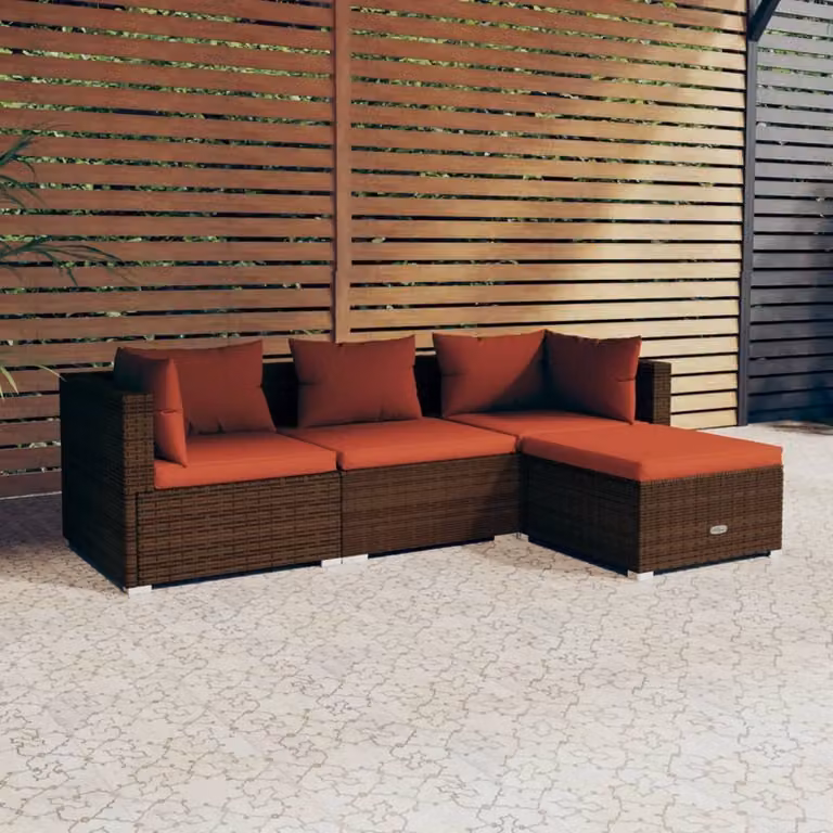 Maison Exclusive - Set da giardino 4 pezzi con cuscini in polyrattan marrone