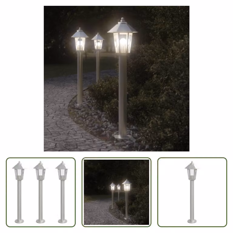 The Living Store Luci da sentiero 3 pezzi argento 80 cm in acciaio inox