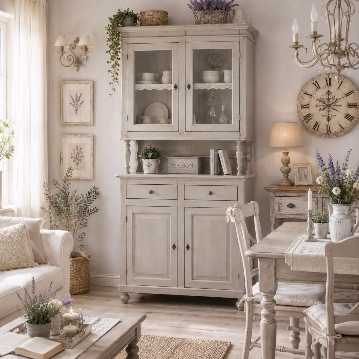 Cristalliera in legno bianco shabby chic Mobili2g L: 104 cm, P: 43 cm, H: 208 cm