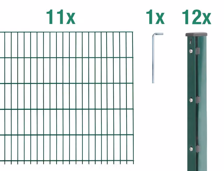 Alberts 675257 Recinzione a doppia rete metallica come set completo di 24 pezzi, plastificata, verde, altezza 163 cm, lunghezza 27,5 m