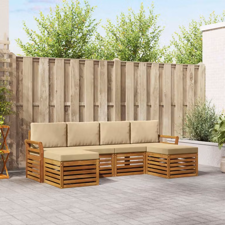 Set di divani da esterno vidaXL 6 pz in legno di acacia con cuscini Beige e Marrone