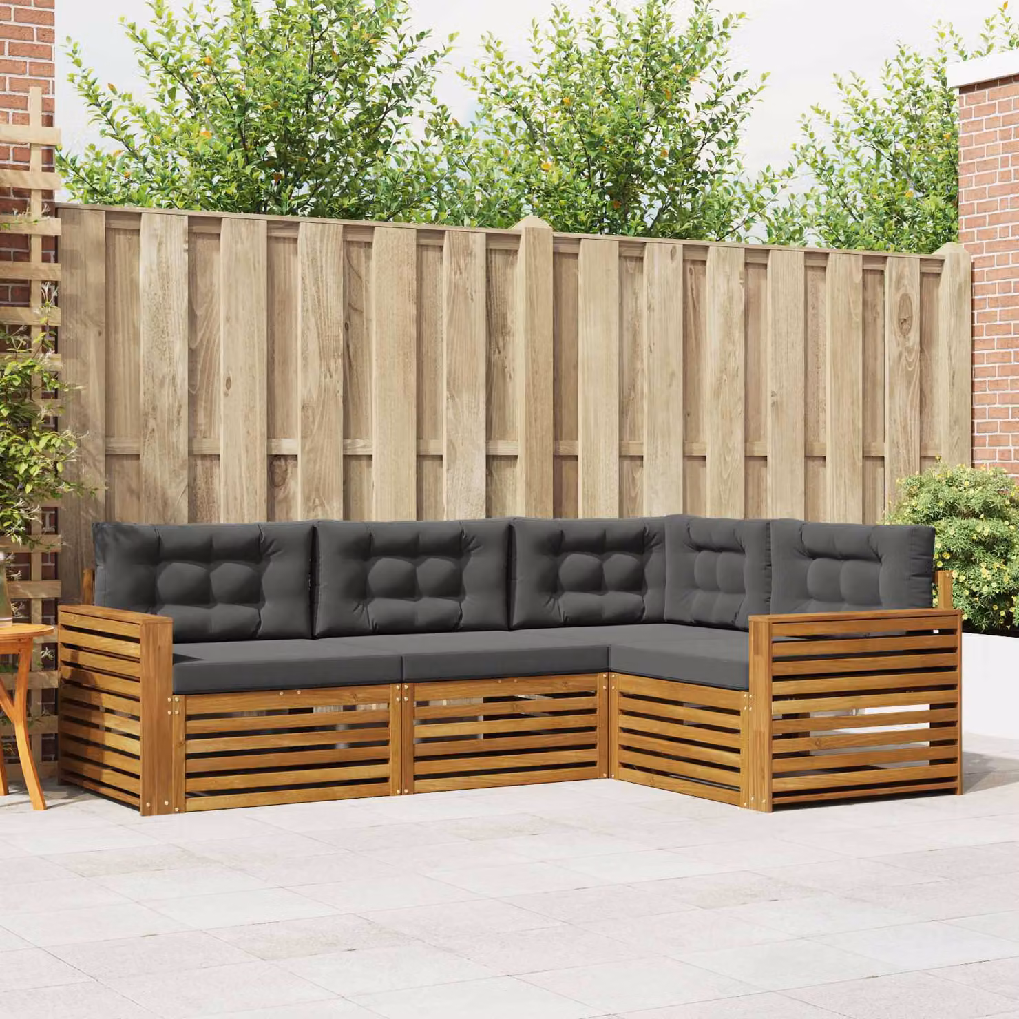 Set di divani da esterno vidaXL 4 pz in legno di acacia con cuscini, forma a L, colori beige e antracite