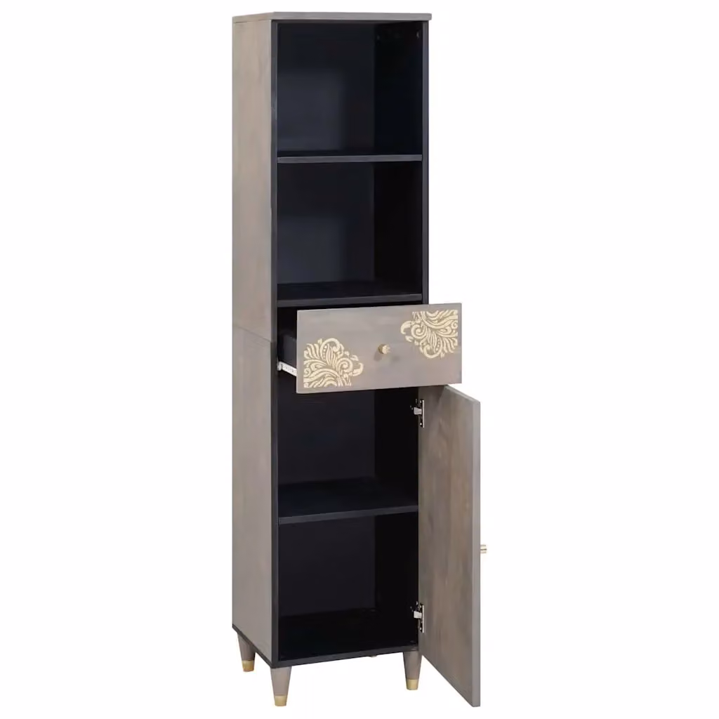 Mobile da Bagno Moderno vidaXL in Legno di Mango Grigio con Ante e Cassetti L: 38 cm, P: 33 cm, H: 160 cm – 2