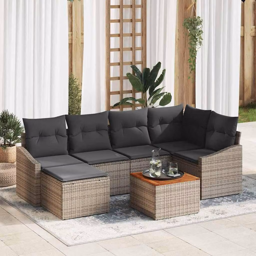 Maison Exclusive - Set Divano da Giardino 7 pcs Grigio polyrattan