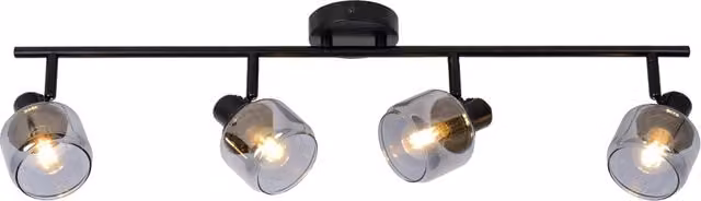 Plafoniera a barra Lucide Bjorn nera in metallo e vetro con 4 x E14, L: 74 cm