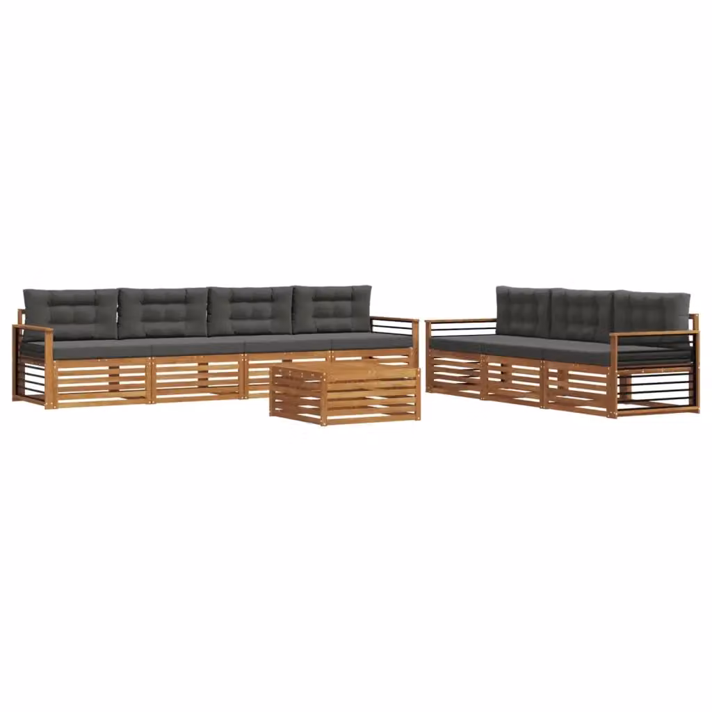 Set di divani da esterno a L con tavolino vidaXL in legno di acacia, colore beige e antracite, composto da 8 pezzi con cuscini inclusi – 2