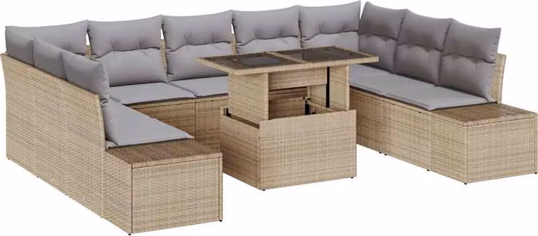 Set Divano da Giardino 10 pcs Beige Poly Rattan