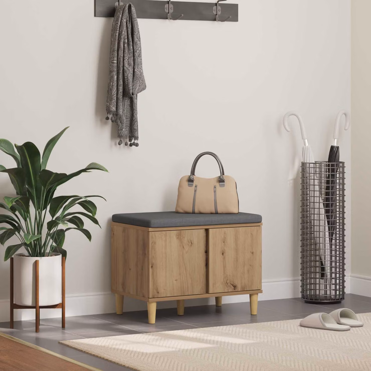 Panca porta scarpe moderna vidaXL in legno color rovere marrone L: 60 cm, P: 38 cm, H: 46 cm