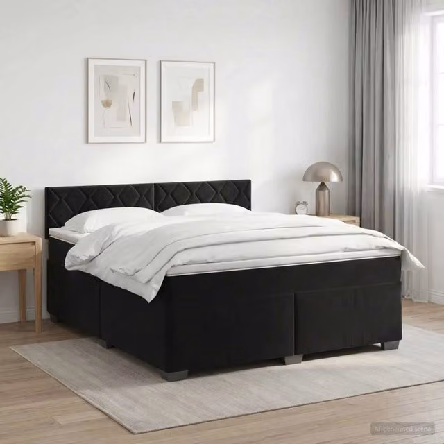 Letto box spring con materasso ibrido vidaXL in velluto nero L/P: 160 x 200 cm