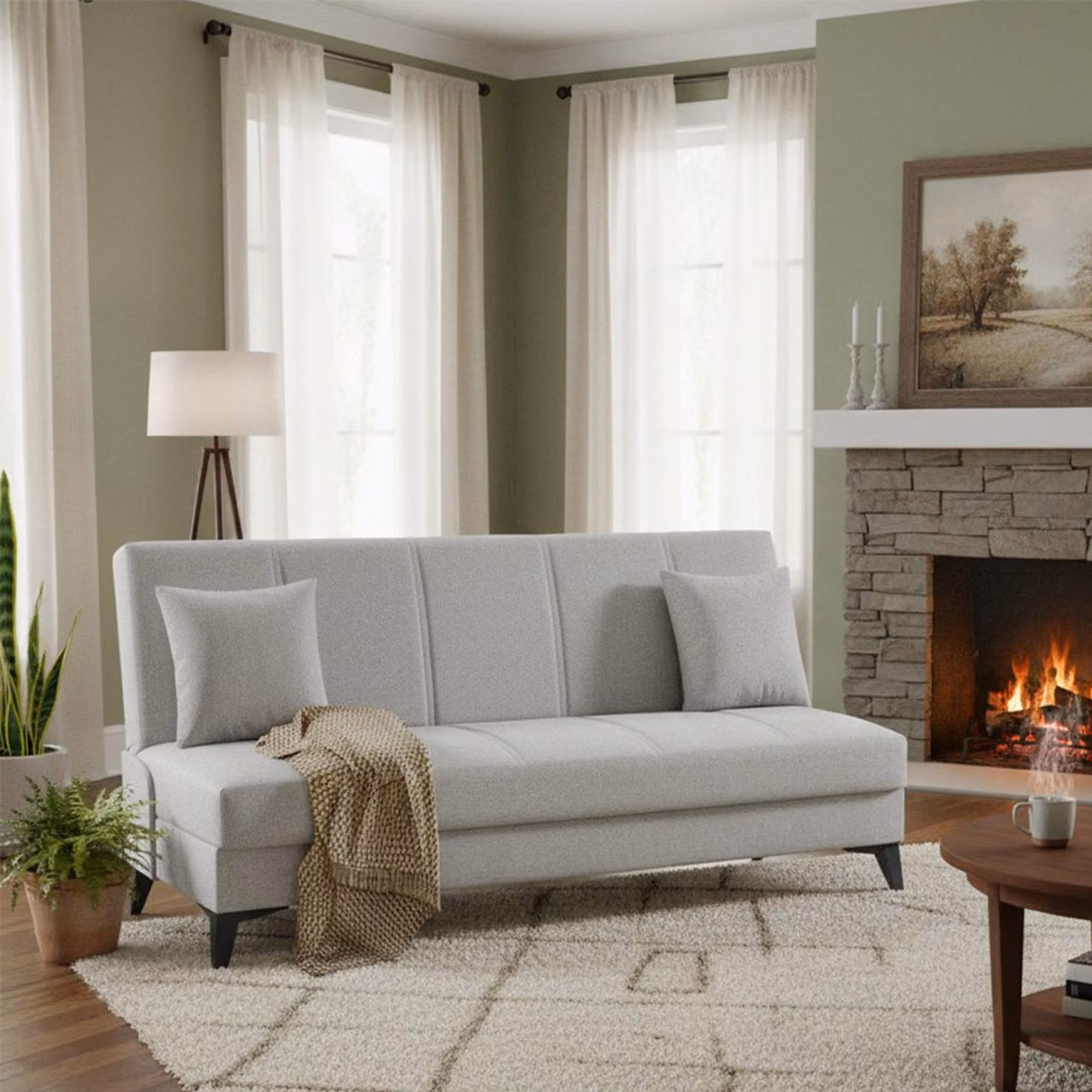 Dmora Divano Letto 3 Posti Caneva 185x78 cm Bianco, Contenitore di Apertura Click-clack
