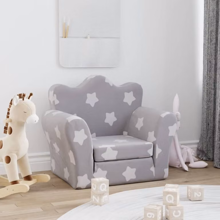 Maison Exclusive - Divano letto per bambini, colore grigio chiaro, motivo stelle, tessuto morbido e peluche