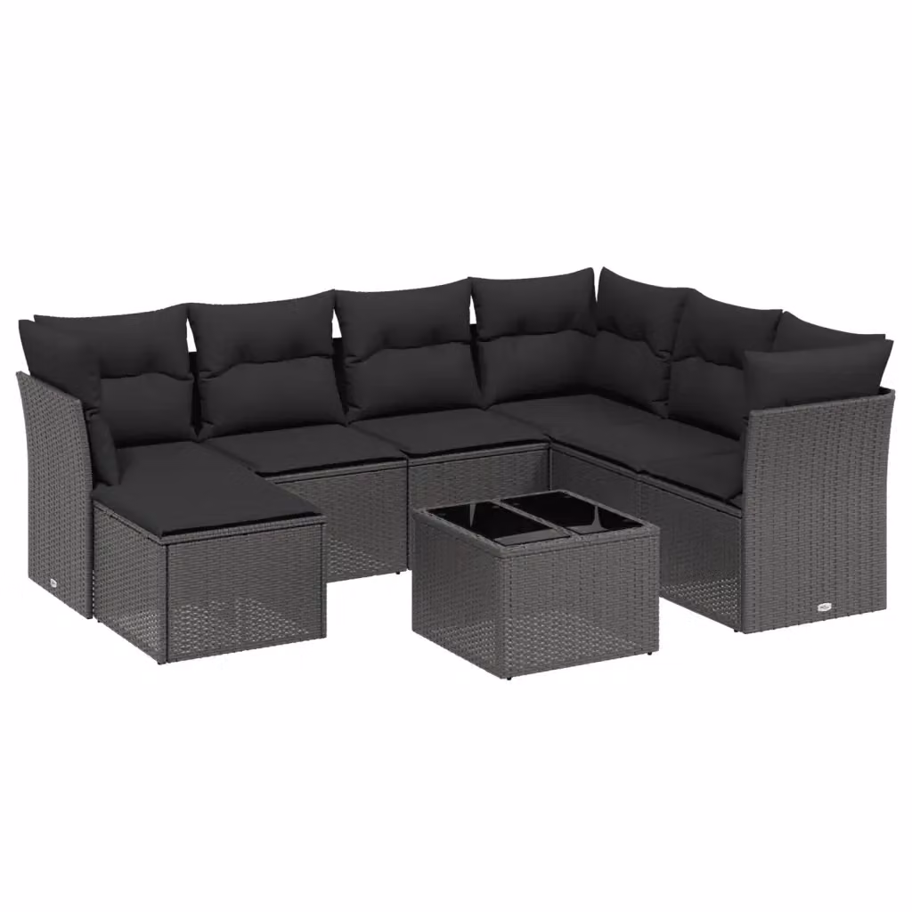 vidaXL Set Divani da Giardino a L con Cuscini 8 pz Nero in Polyrattan e Acciaio – 2